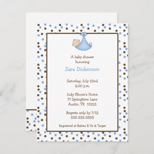 Schokolade & Blue Dot Baby Boy Dusche Einladung (Vorne/Hinten)