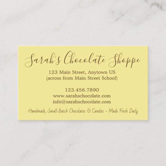 Schokolade Bonbon Chocolatier Candy Shop Süßes Ess Visitenkarte (Rückseite)