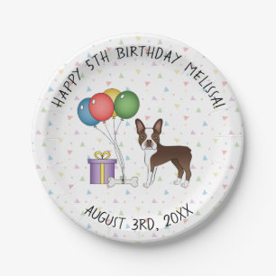 Schokolade Boston Terrier Cartoon Dog - Geburtstag Pappteller