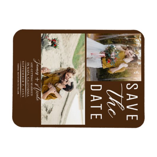 Schokolade Braun 2 Fotos Save the Date Hochzeit Magnet (Horizontal)