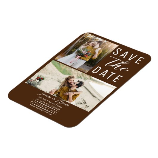 Schokolade Braun 2 Fotos Save the Date Hochzeit Magnet (Linke Seite)