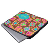 Schokolade Braun buntes Quilt Patchwork Block Kuns Laptopschutzhülle (Vorne Knopf)