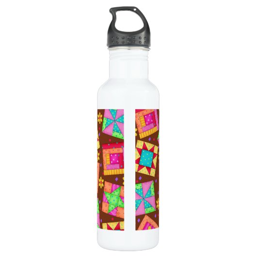 Schokolade Braun buntes Quilt Patchwork Block Kuns Trinkflasche (Rückseite)