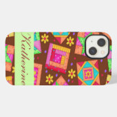 Schokolade Braun grünes Patchwork Quilt Blockkunst iPhone Hülle (Rückseite (Horizontal))
