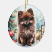 Schokolade Braun Spitz Welpe Weihnachten Keramik Ornament (Links)