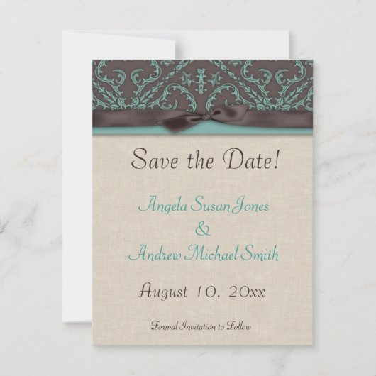 Schokolade Braun Turqoise Save the Date (Vorderseite)