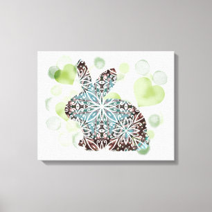 Schokolade Braun und Blues Mandala Bunny + Herz Leinwanddruck