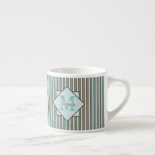 Schokolade Braun und Minze Grünstreifen Monogramm Espressotasse