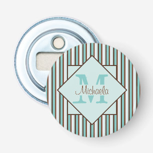 Schokolade Braun und Minze Grünstreifen Monogramm Flaschenöffner