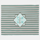 Schokolade Braun und Minze Grünstreifen Monogramm Fleecedecke (Vorderseite (Horizontal))