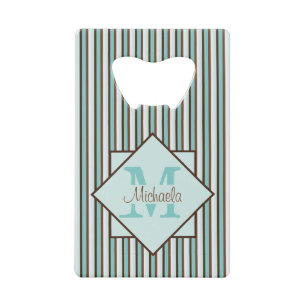 Schokolade Braun und Minze Grünstreifen Monogramm Geldbeutel Flaschenöffner