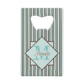 Schokolade Braun und Minze Grünstreifen Monogramm Geldbeutel Flaschenöffner (Rückseite)