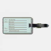 Schokolade Braun und Minze Grünstreifen Monogramm Gepäckanhänger (Rückseite horizontal)