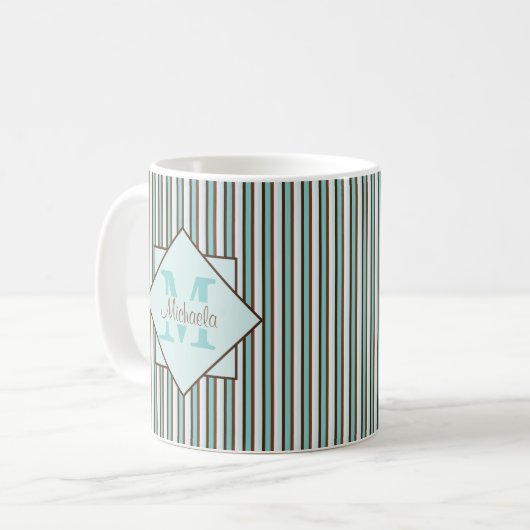 Schokolade Braun und Minze Grünstreifen Monogramm Kaffeetasse (Vorderseite Links)
