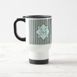Schokolade Braun und Minze Grünstreifen Monogramm Reisebecher