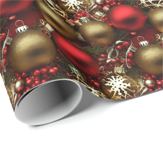 Schokolade Braun und Ruby Rote Weihnachtsschmuck Geschenkpapier (Rolleneckpunkt)