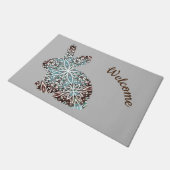 Schokolade Braun und Türkisblau Mandala Fußmatte (Schrägansicht)