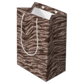 Schokolade Braun Zebra Glitzer Mittlere Geschenktüte (Rückseite Schrägansicht)