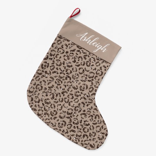 Schokolade Braune Mocha Cream Leopard Glitzer Großer Weihnachtsstrumpf (Vorderansicht (hängend))