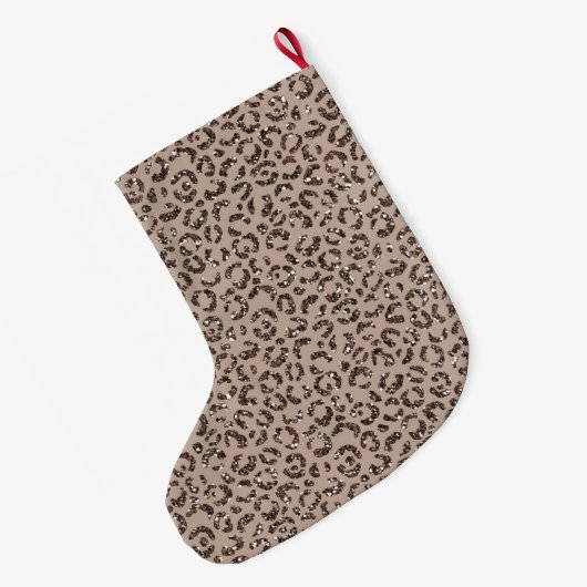Schokolade Braune Mocha Cream Leopard Glitzer Großer Weihnachtsstrumpf (Rückseite (Hängend))