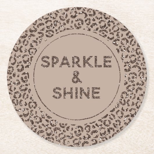 Schokolade Braune Mocha Cream Leopard Glitzer Shin Runder Pappuntersetzer (Vorderseite)
