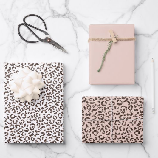 Schokolade Brauner Leopard Glitzer Blush Peach Geschenkpapier Set (Vorderseite)