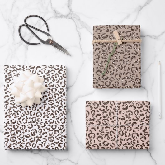 Schokolade Brauner Leopard Glitzer Geschenkpapier Set (Vorderseite)