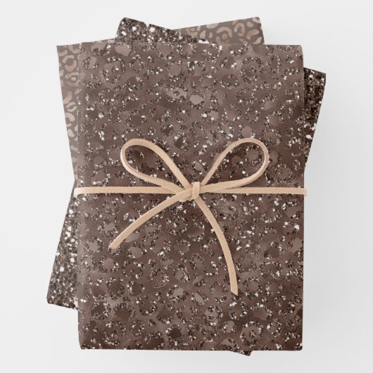 Schokolade Brauner Leopard Print Glitzer Geschenkpapier Set (Beispiel)