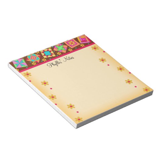 Schokolade Braunes Patchwork Quilt Blocks Art Notizblock (angewinkelt)