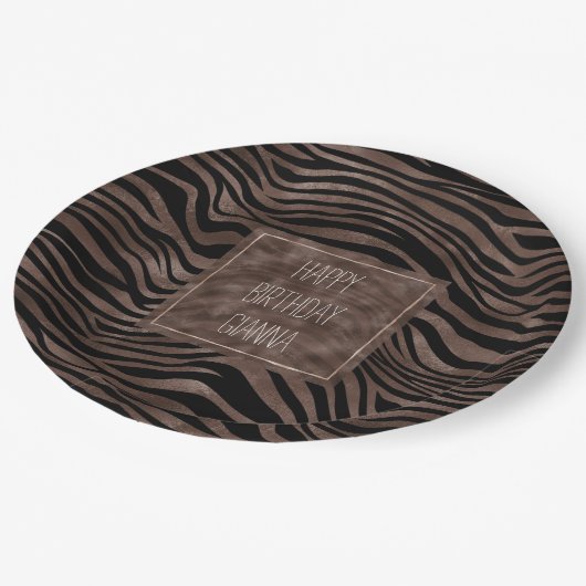 Schokolade Brawn Black Zebra Print      Pappteller (Schrägansicht)