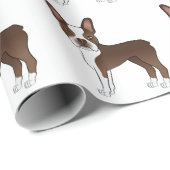 Schokolade Brown Boston Terrier Cartoon Dog Muster Geschenkpapier (Rolleneckpunkt)