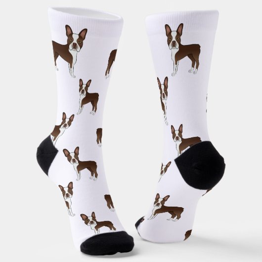 Schokolade Brown Boston Terrier Cartoon Dog Muster Socken (Gewinkelt)