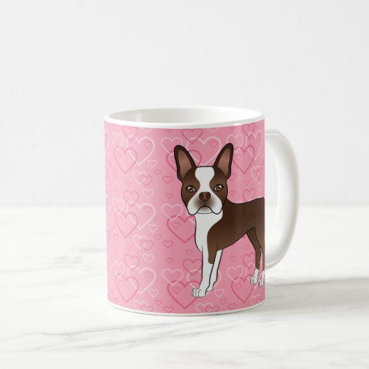 Schokolade Brown Boston Terrier Hund auf rosa Herz Kaffeetasse (VorderseiteRechts)