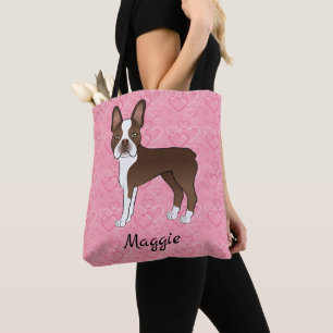 Schokolade Brown Boston Terrier Hund auf rosa Herz Tasche