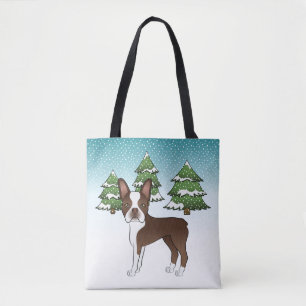 Schokolade Brown Boston Terrier in einem Winterwal Tasche