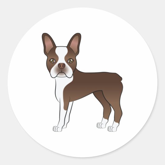Schokolade Brown Boston Terrier Niedlich Cartoon D Runder Aufkleber (Vorderseite)