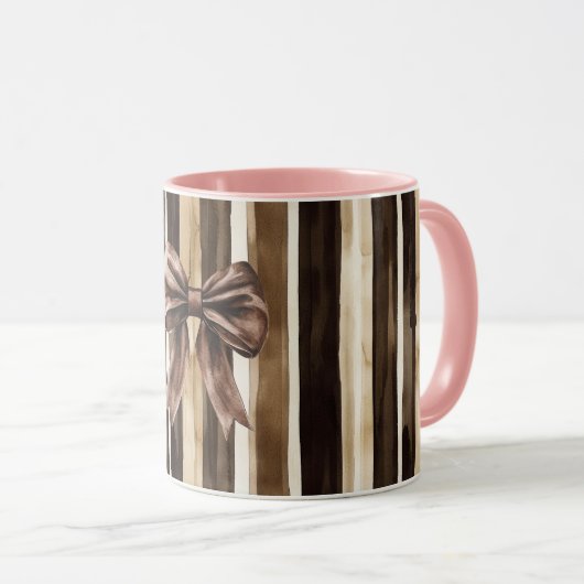 Schokolade Brown Candy Stripes Bow Tasse (VorderseiteRechts)