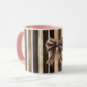 Schokolade Brown Candy Stripes Bow Tasse (Vorderseite Links)