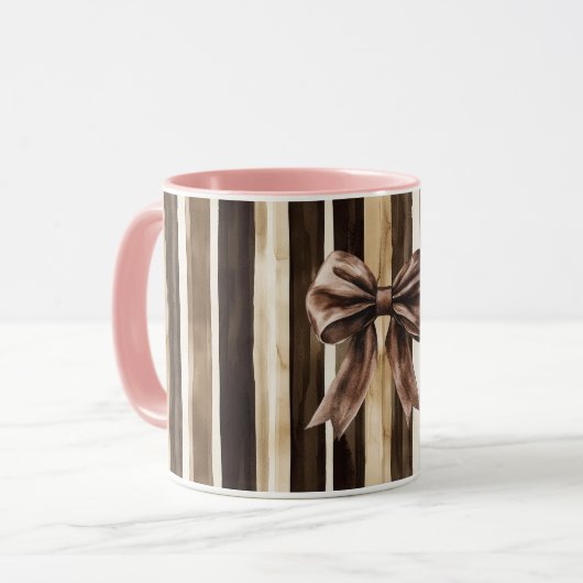 Schokolade Brown Candy Stripes Bow Tasse (Vorderseite Links)
