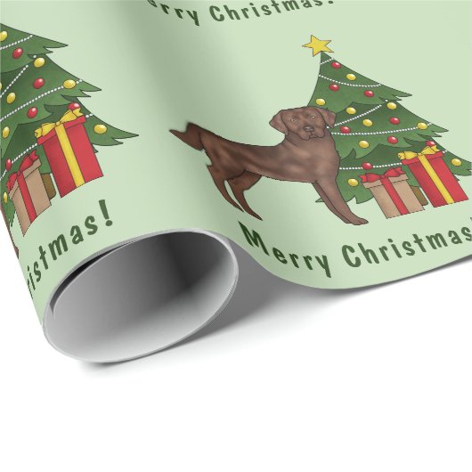 Schokolade Brown Labrador Retriever Christmas Tree Geschenkpapier (Rolleneckpunkt)