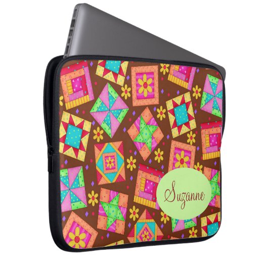 Schokolade Brown Patchwork Quilt Art Blocks Laptopschutzhülle (Vorne Rechts)