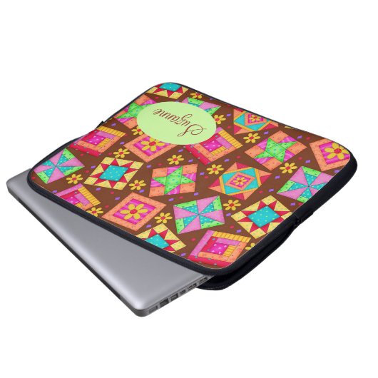Schokolade Brown Patchwork Quilt Art Blocks Laptopschutzhülle (Vorne Knopf)