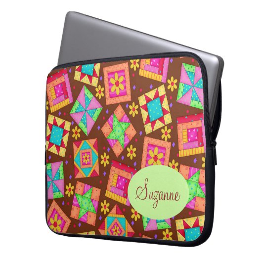 Schokolade Brown Patchwork Quilt Art Blocks Laptopschutzhülle (Vorderseite Links)