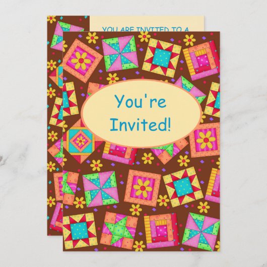 Schokolade Brown Patchwork Quilt Block Art Einladung (Vorne/Hinten)