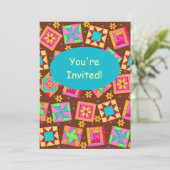 Schokolade Brown Patchwork Quilt Block Art Einladung (Stehend Vorderseite)