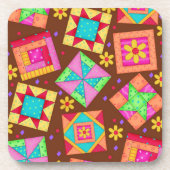 Schokolade Brown Patchwork Quilt Block Art Getränkeuntersetzer (Vorderseite)