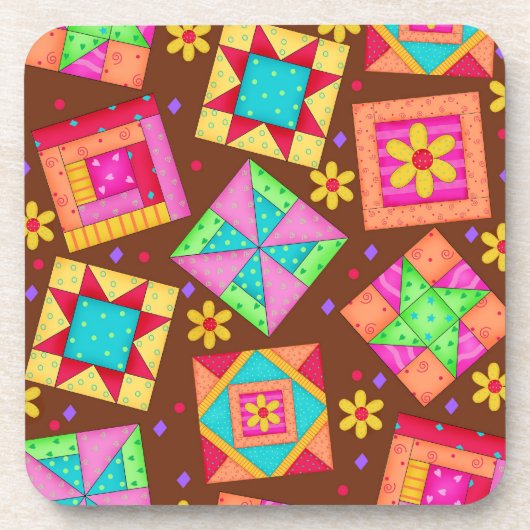 Schokolade Brown Patchwork Quilt Block Art Getränkeuntersetzer (Vorderseite)