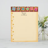 Schokolade Brown Patchwork Quilt Blocks Art Briefkopf (Stehend Vorderseite)