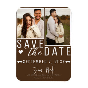 Schokolade Brown Save the Date 2 Foto Hochzeit Magnet