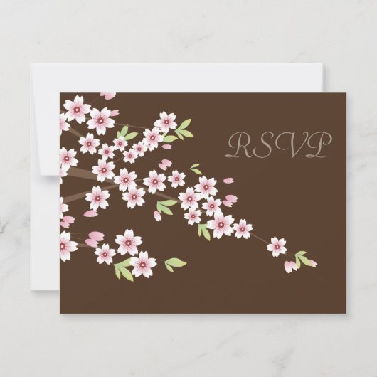 Schokolade Brown und Cherry Blossom Wedding RSVP (Vorderseite)